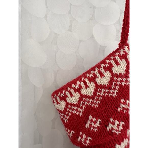 VTG Crate & Barrel 100% Wool Red Christmas Stocking Large Snowflakes Hand Knit - Picture 4 of 6